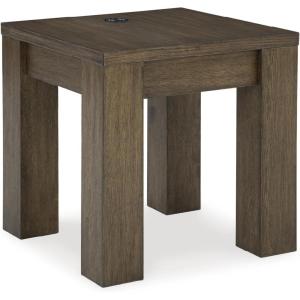 Signature Design by Ashley Rosswain Casual End Table with Wireless Charging and Straight Legs, Dark Brown