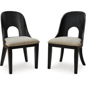 Signature Design by Ashley Rowanbeck Contemporary Armless Herringbone Upholstered Dining Chair, Set of 2, Black & Light Gray