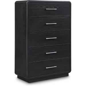 Signature Design by Ashley Rowanbeck Modern 7 Drawer Dresser with Felt-Lined Top Drawer and Safety Stop for Bedroom, Black(5 Drawer Chest)