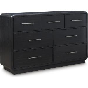 Signature Design by Ashley Rowanbeck Modern 7 Drawer Dresser with Felt-Lined Top Drawer and Safety Stop for Bedroom, Black(7 Drawer Dresser)