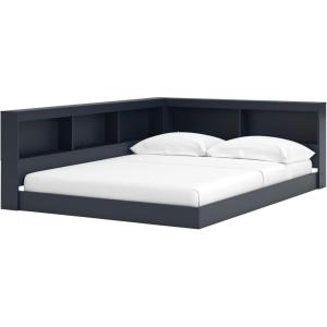 Signature Design by Ashley Simmenfort Transitional Full Bookcase Storage Floor Bed with USB Ports, Power Cord Included, UL Listed, Wood, Foundation or Box Spring Not Needed, Blue, Navy Blue(Full Bookcase Storage Bed)
