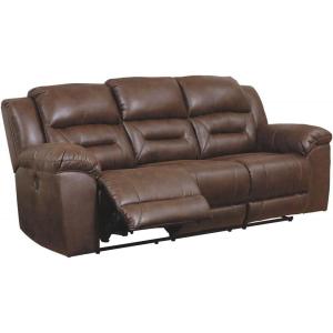 Signature Design by Ashley Stoneland Faux Leather Power Reclining Sofa, Light Brown(Brown)