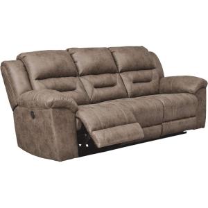 Signature Design by Ashley Stoneland Faux Leather Power Reclining Sofa, Light Brown(Light Brown)