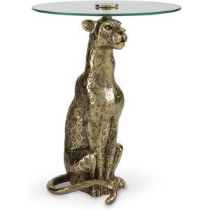 Signature Design by Ashley Vallain Industrial Glass Tabletop Accent Table with Leopard Base, Metallic & Glass