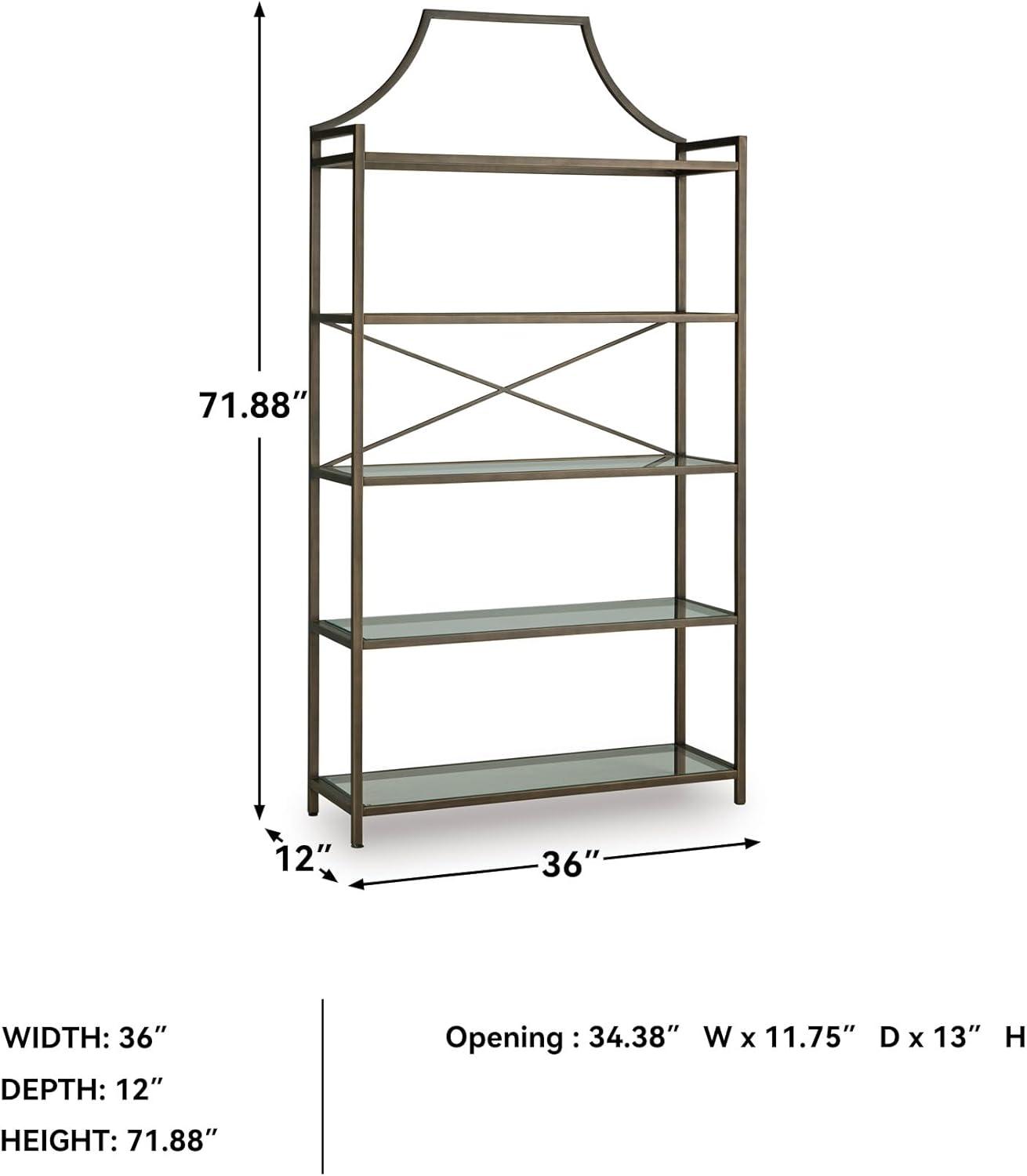 imageSignature Design by Ashley Bernonly Traditional Metal Etagere 72quot Bookcase with 5 Glass Shelves Metallic
