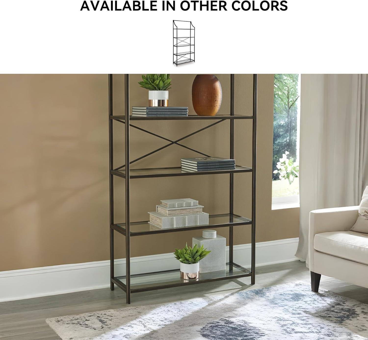 imageSignature Design by Ashley Bernonly Traditional Metal Etagere 72quot Bookcase with 5 Glass Shelves Metallic