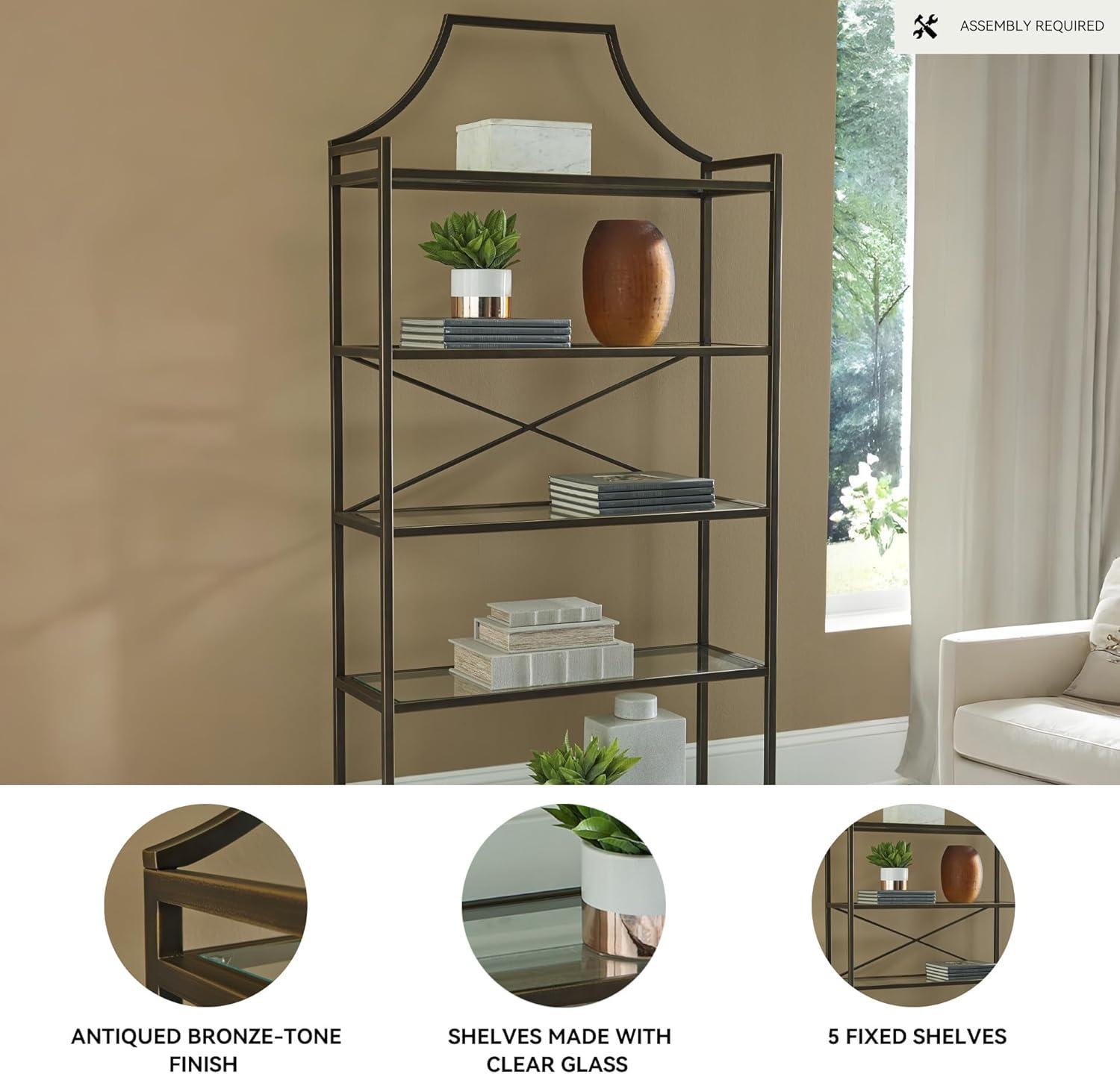imageSignature Design by Ashley Bernonly Traditional Metal Etagere 72quot Bookcase with 5 Glass Shelves Metallic