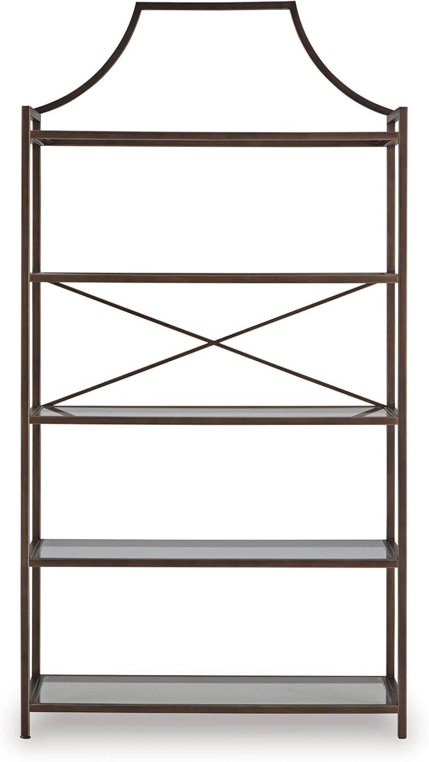 imageSignature Design by Ashley Bernonly Traditional Metal Etagere 72quot Bookcase with 5 Glass Shelves Metallic