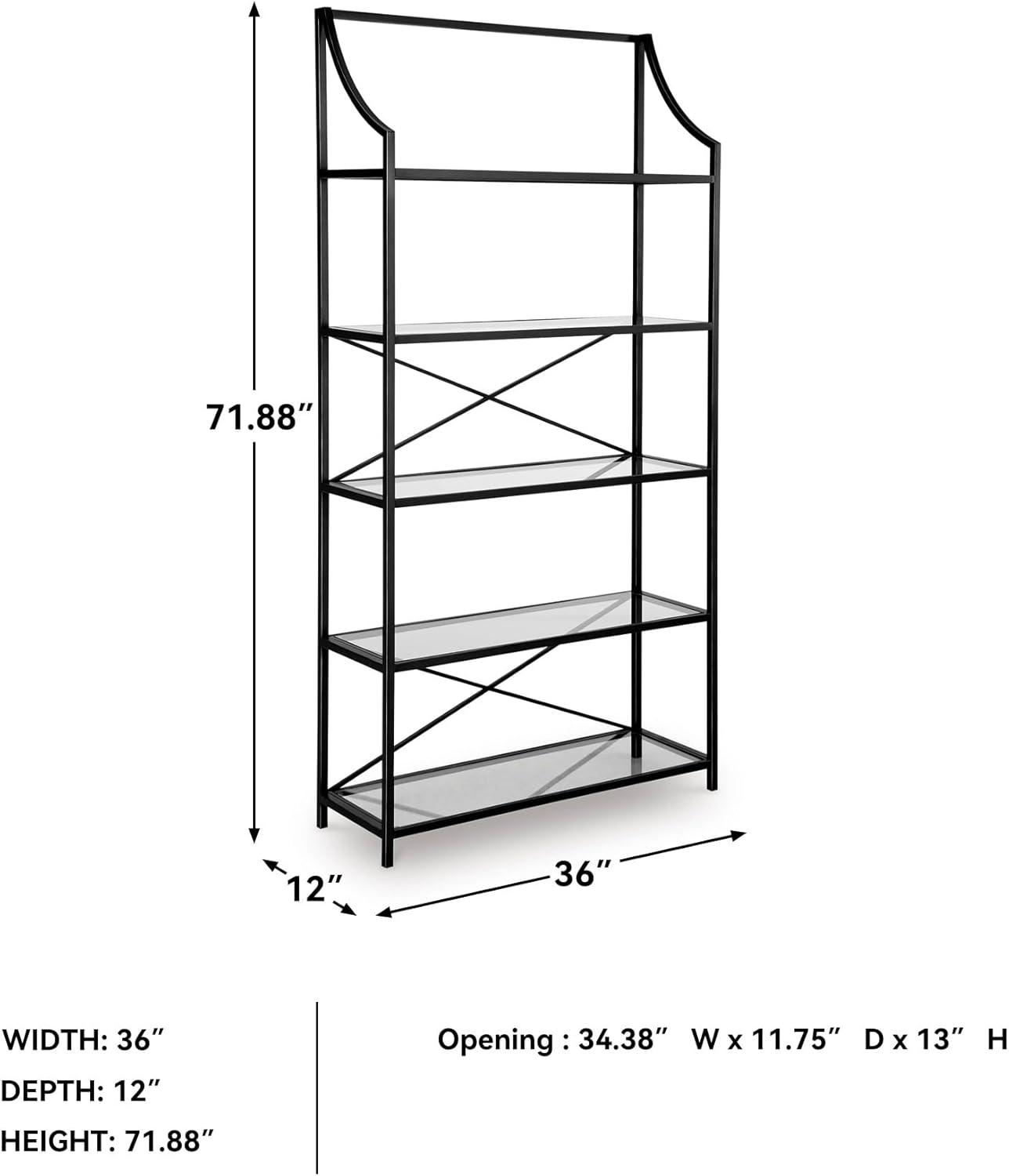 imageSignature Design by Ashley Dakerwell Traditional Metal Etagere 72quot Bookcase with 5 Glass Shelves Black