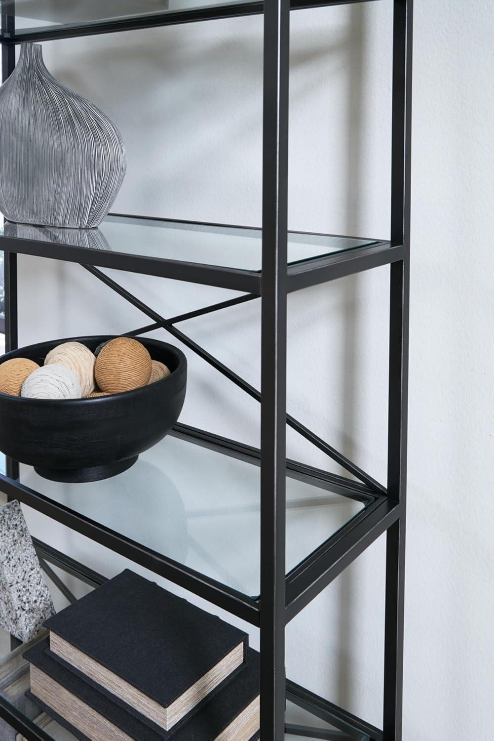 imageSignature Design by Ashley Dakerwell Traditional Metal Etagere 72quot Bookcase with 5 Glass Shelves Black