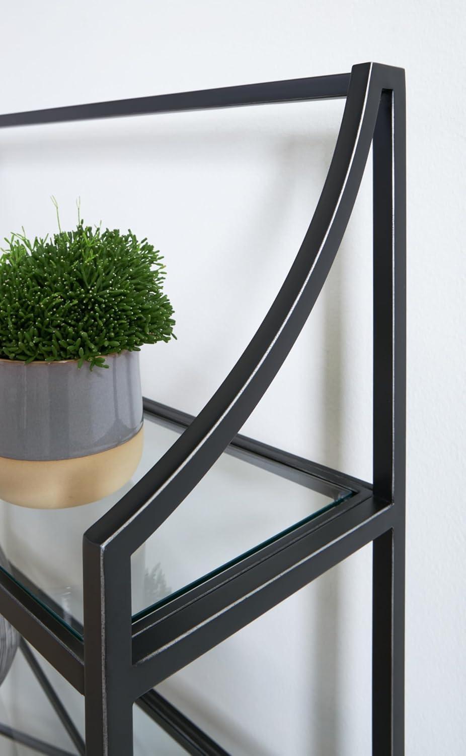 imageSignature Design by Ashley Dakerwell Traditional Metal Etagere 72quot Bookcase with 5 Glass Shelves Black