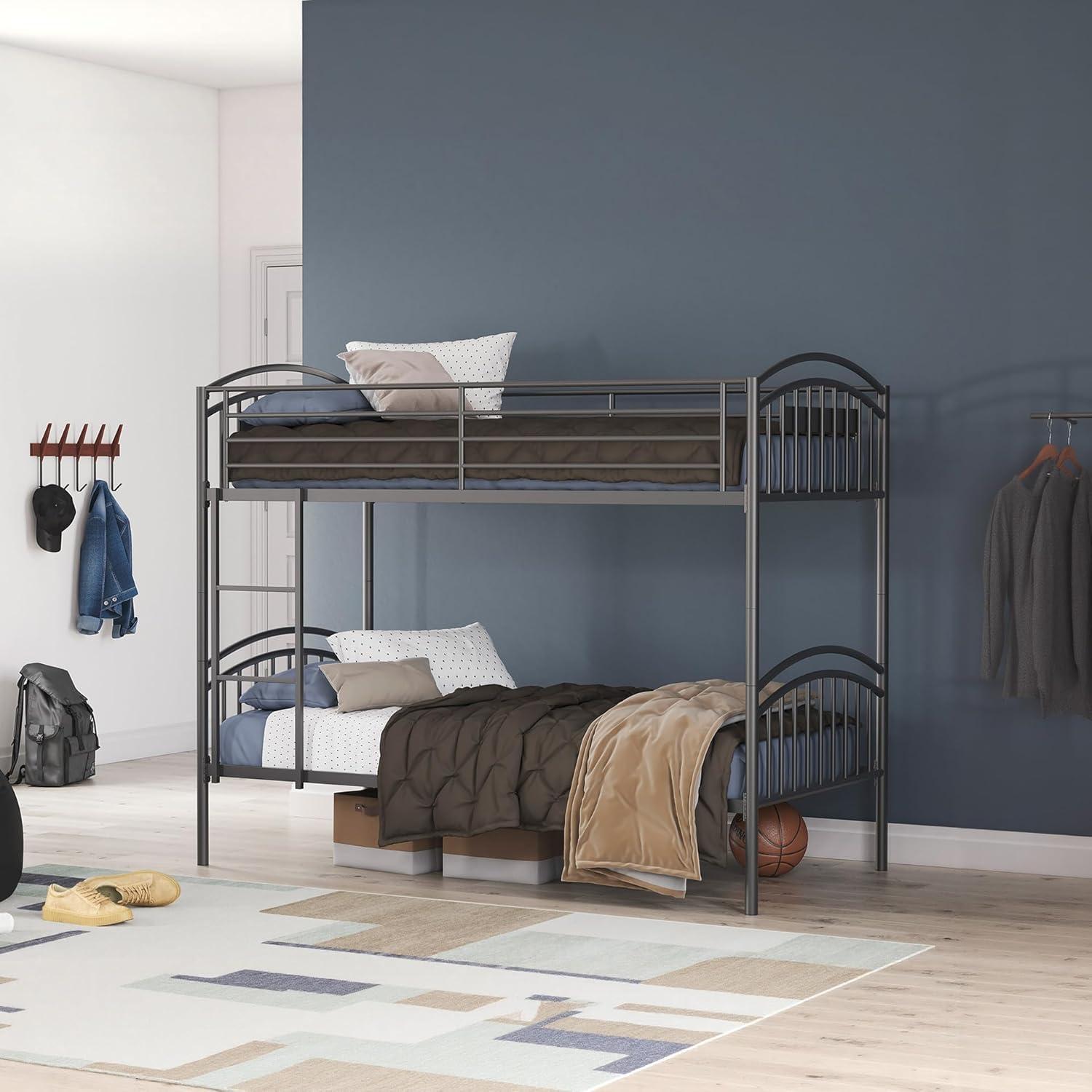 imageSignature Design by Ashley Graymound Casual Space Saving Convertible Twin Over Twin Bunk Bed with Ladder and Protective Side Rails Foundation or Box Spring Not Needed Gray