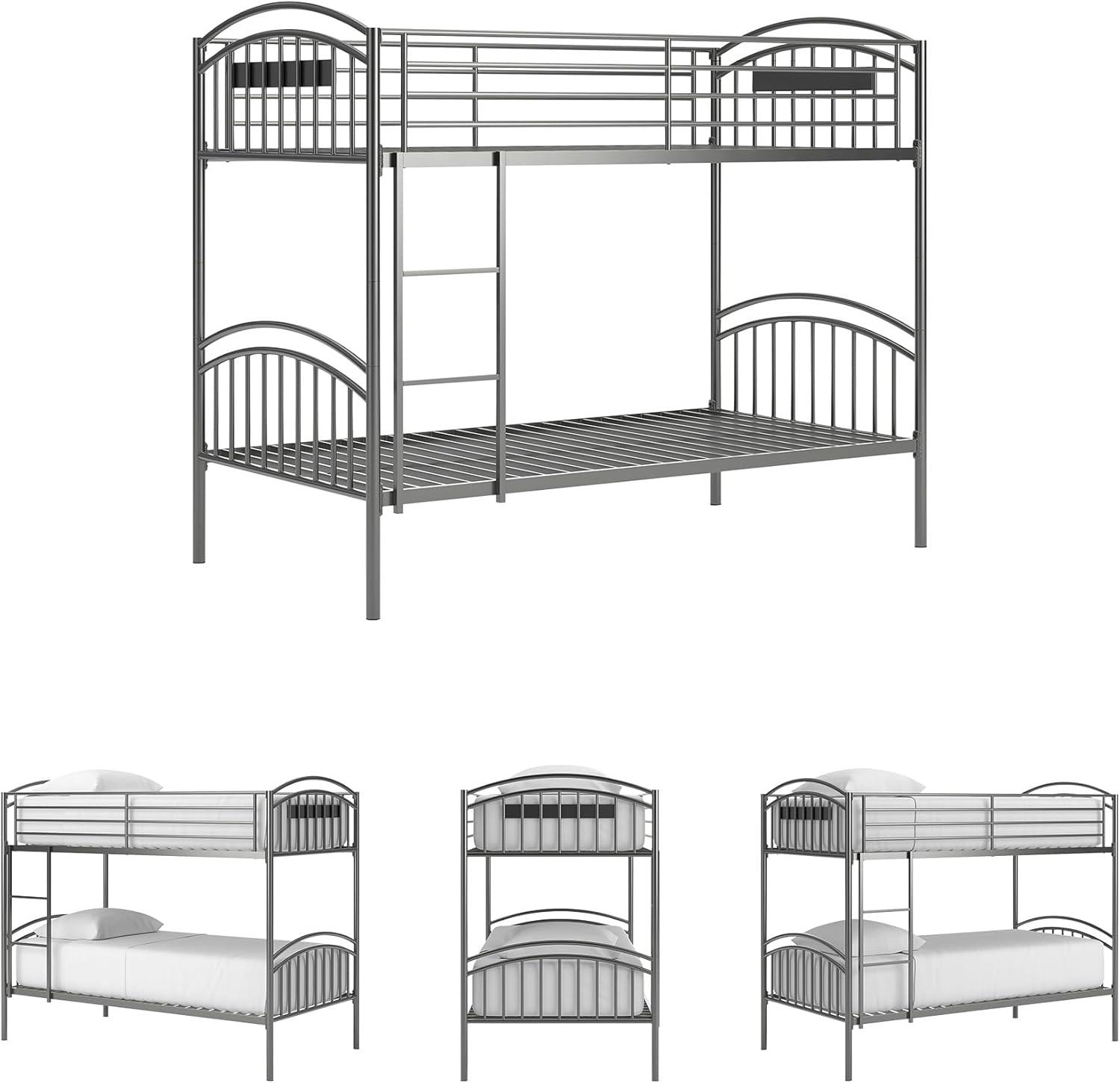 imageSignature Design by Ashley Graymound Casual Space Saving Convertible Twin Over Twin Bunk Bed with Ladder and Protective Side Rails Foundation or Box Spring Not Needed Gray