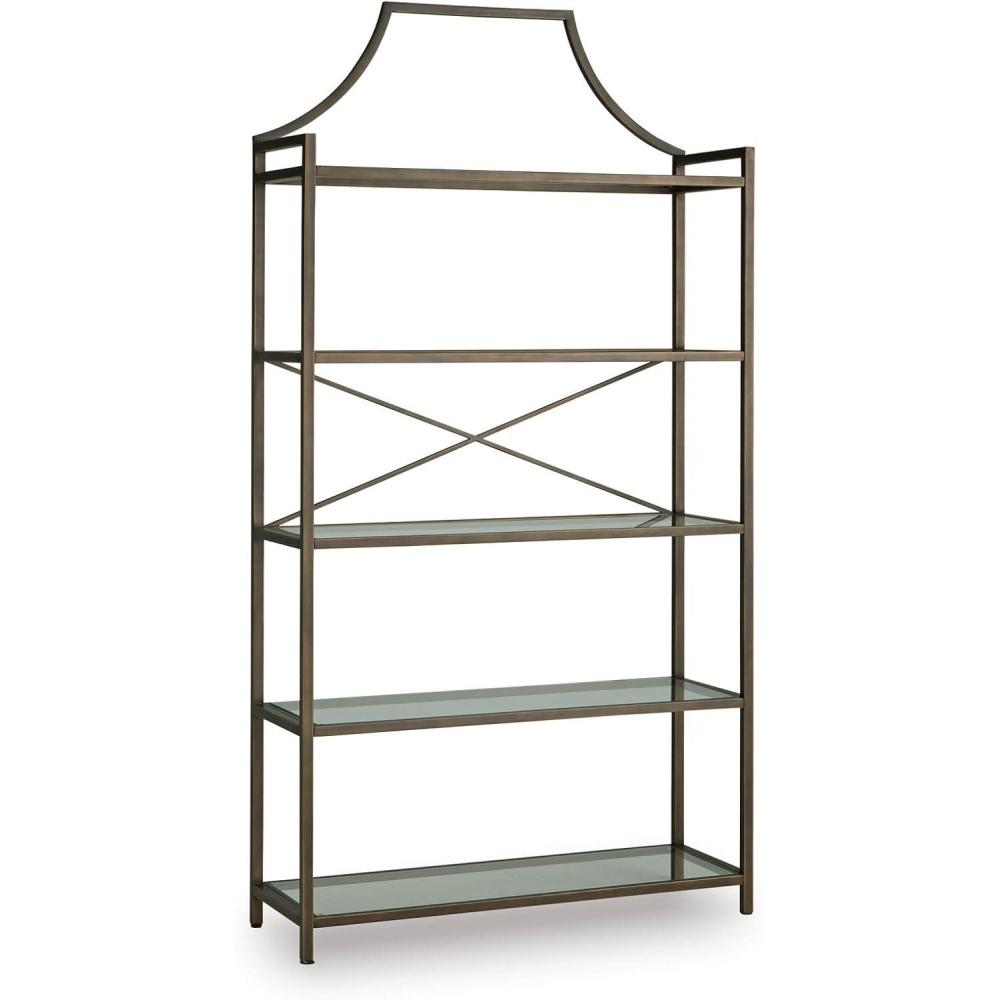imageSignature Design by Ashley Bernonly Traditional Metal Etagere 72quot Bookcase with 5 Glass Shelves Metallic