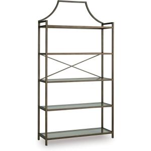 Signature Design by Ashley Bernonly Traditional Metal Etagere 72″ Bookcase with 5 Glass Shelves, Metallic