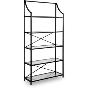 Signature Design by Ashley Dakerwell Traditional Metal Etagere 72″ Bookcase with 5 Glass Shelves, Black