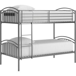 Signature Design by Ashley Graymound Casual Space Saving Convertible Twin Over Twin Bunk Bed with Ladder and Protective Side Rails, Foundation or Box Spring Not Needed, Gray