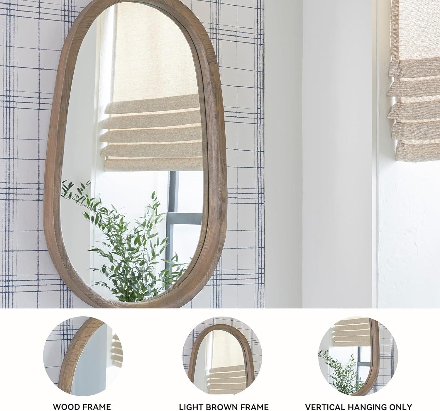 imageSignature Design by Ashley Aarilynn Casual Oval Wall Mounted Wood Frame Accent Mirror 24 x 39 Inches for Living Room Light Brown