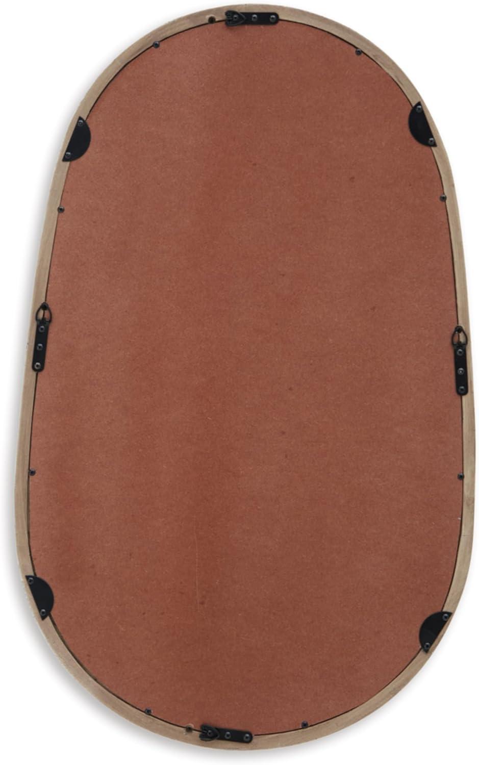 imageSignature Design by Ashley Aarilynn Casual Oval Wall Mounted Wood Frame Accent Mirror 24 x 39 Inches for Living Room Light Brown