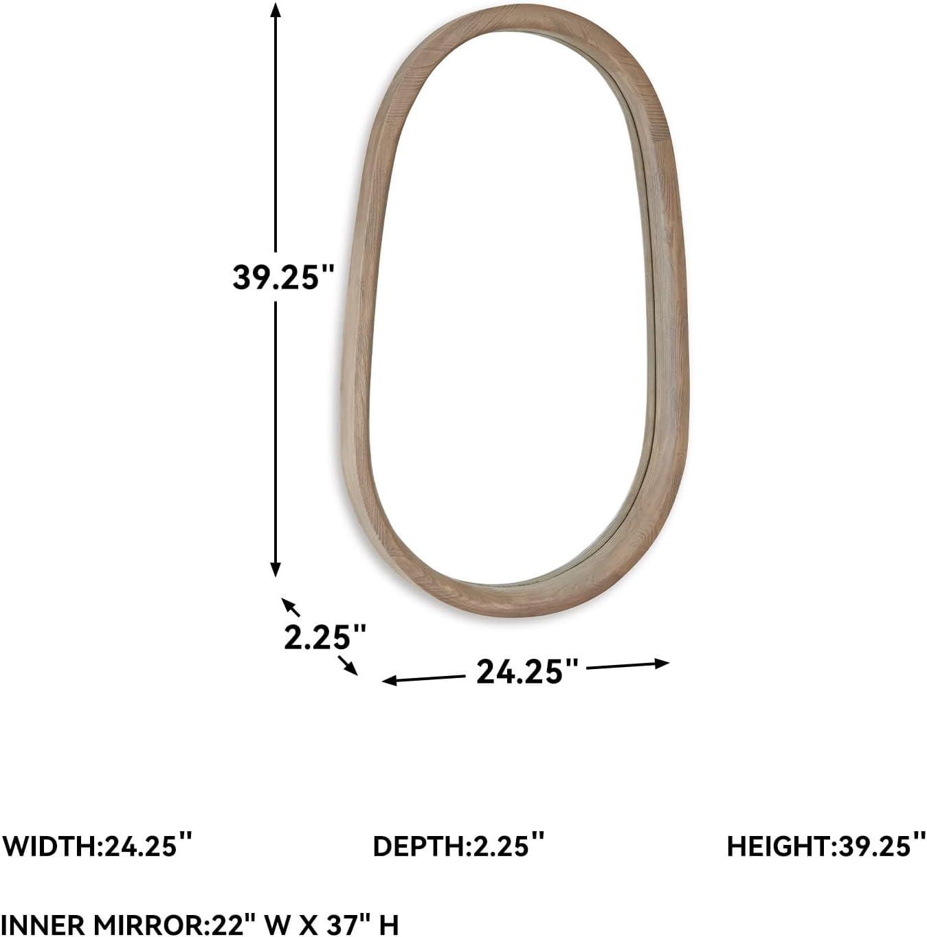 imageSignature Design by Ashley Aarilynn Casual Oval Wall Mounted Wood Frame Accent Mirror 24 x 39 Inches for Living Room Light Brown