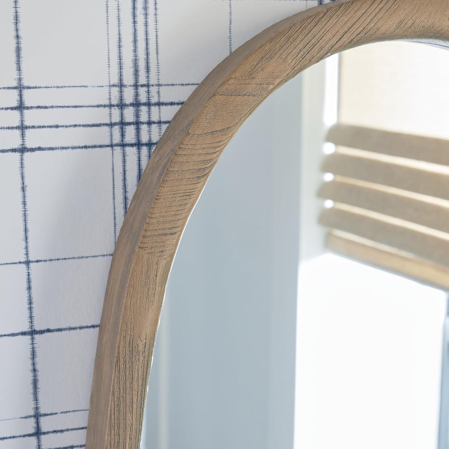 imageSignature Design by Ashley Aarilynn Casual Oval Wall Mounted Wood Frame Accent Mirror 24 x 39 Inches for Living Room Light Brown