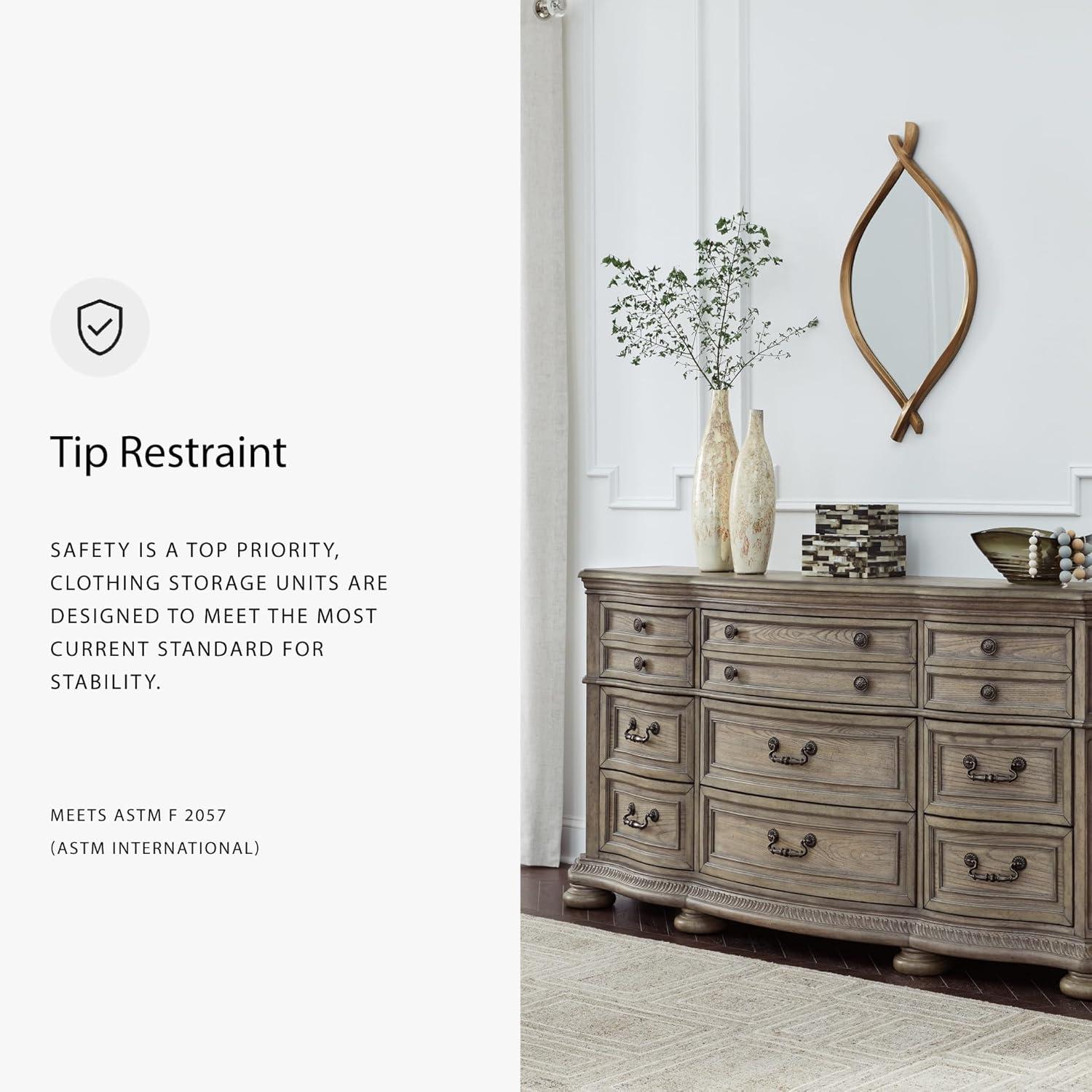 imageSignature Design by Ashley Ardenfield Traditional 9Drawer Dresser with Safety Stop and Felt Lining Light Brown