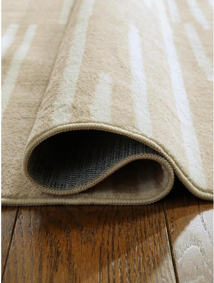 imageSignature Design by Ashley Ardenville Modern Indoor Washable Striped 5 x 7 Rug with Non Slip Backing Light Brown ampamp White