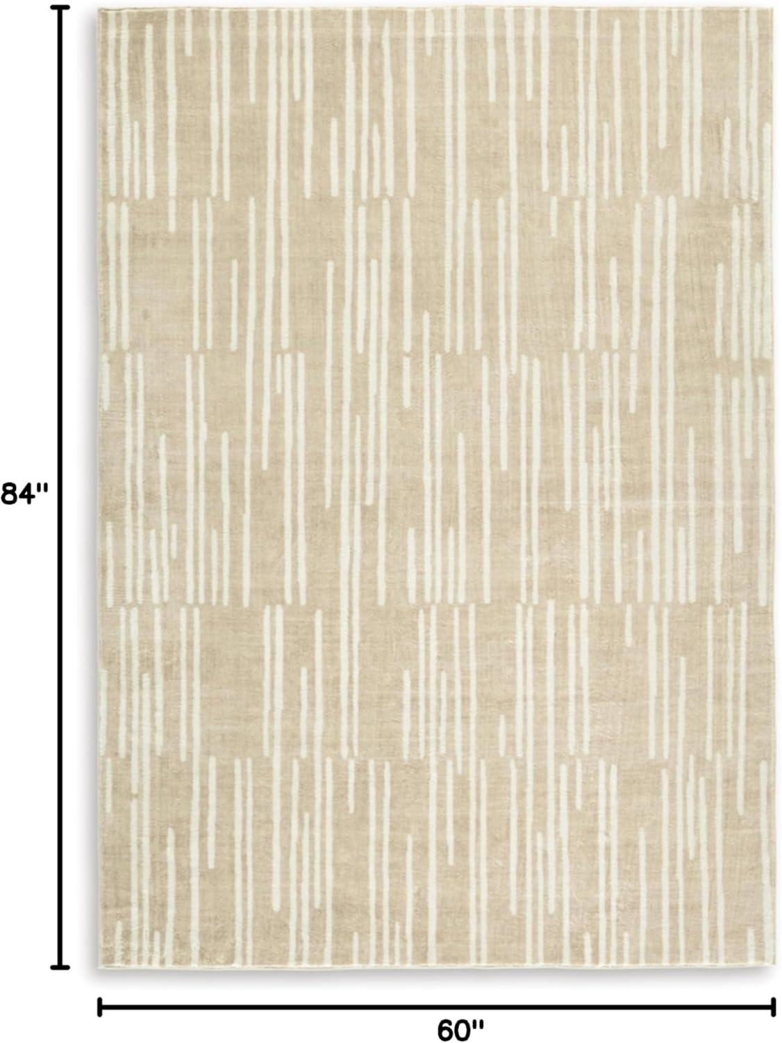 imageSignature Design by Ashley Ardenville Modern Indoor Washable Striped 5 x 7 Rug with Non Slip Backing Light Brown ampamp White