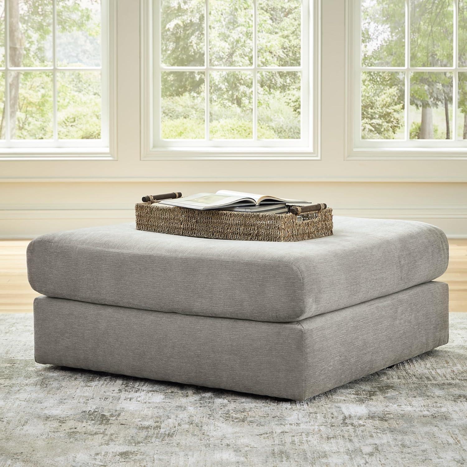 imageSignature Design by Ashley Avaliyah Contemporary Square Upholstered Oversized Accent Ottoman with Nonskid Legs Light Gray