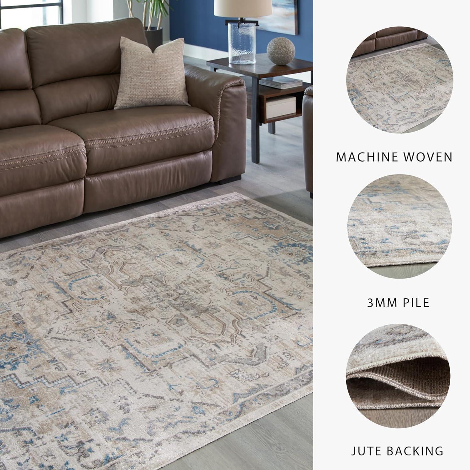 imageSignature Design by Ashley Barkham Transitional Machine Washable 8x10 Area Rug Light Gray ampamp BlueLight Gray Blue