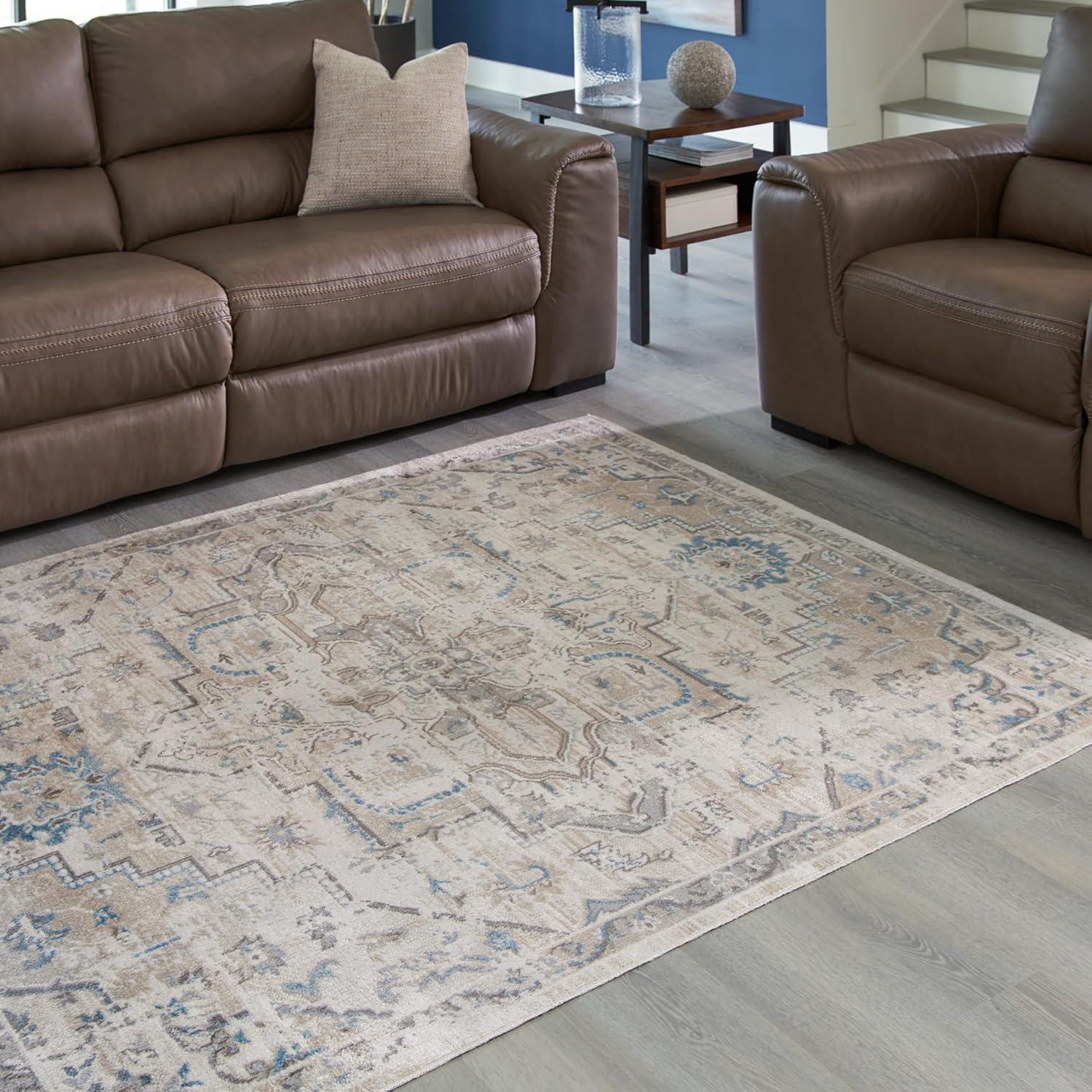 imageSignature Design by Ashley Barkham Transitional Machine Washable 8x10 Area Rug Light Gray ampamp BlueLight Gray Blue