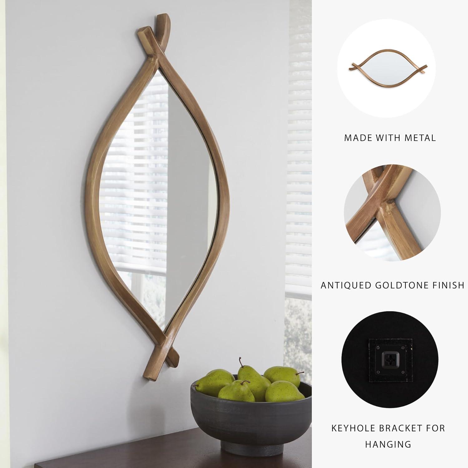 imageSignature Design by Ashley Bartner Contemporary Wall Mounted Metal Frame Accent Mirror 18 x 36 Inches for Living Room Metallic