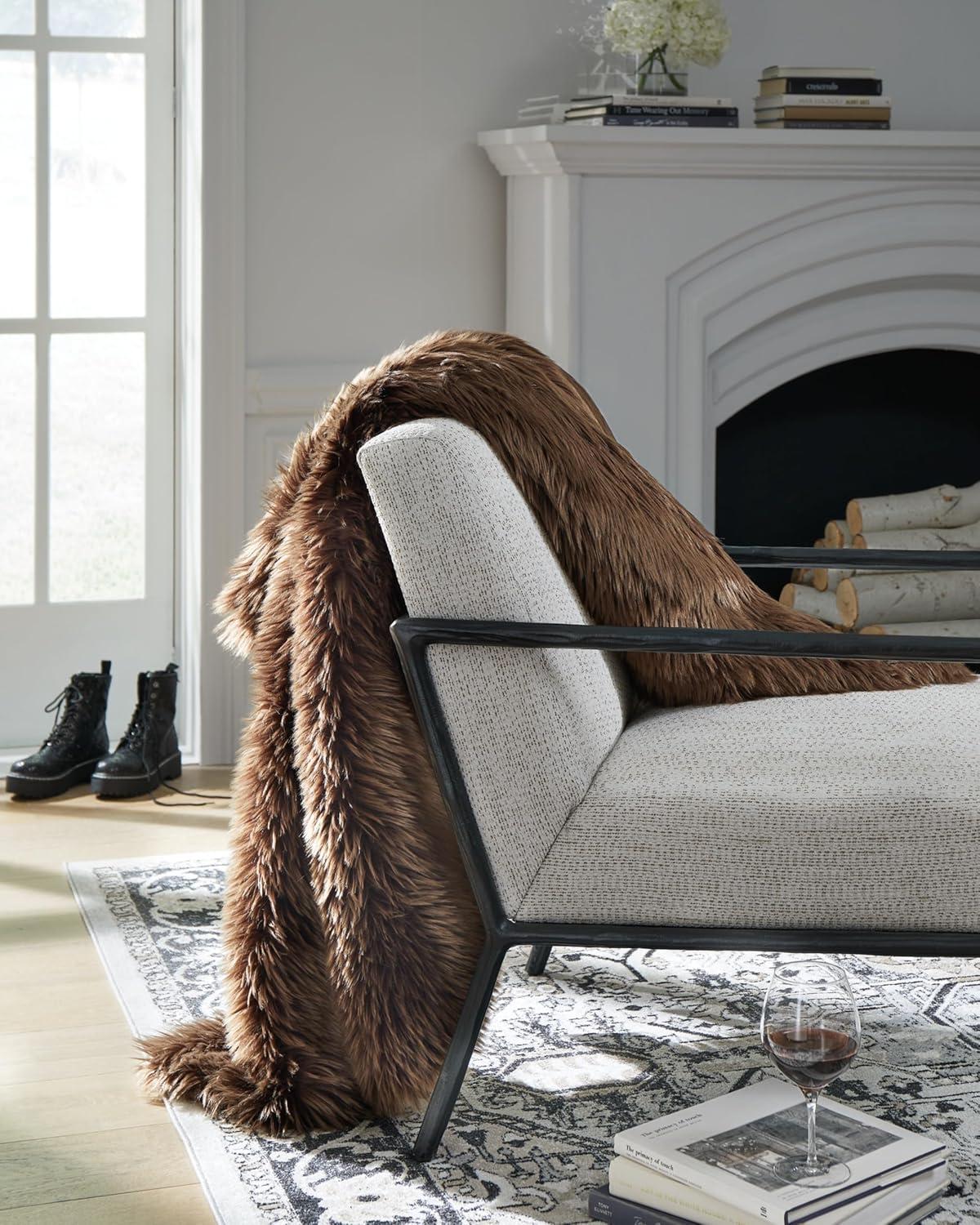 imageSignature Design by Ashley Bellethrone Modern Lightweight Reversible Faux Fur Throw 50x60 Dark Brown