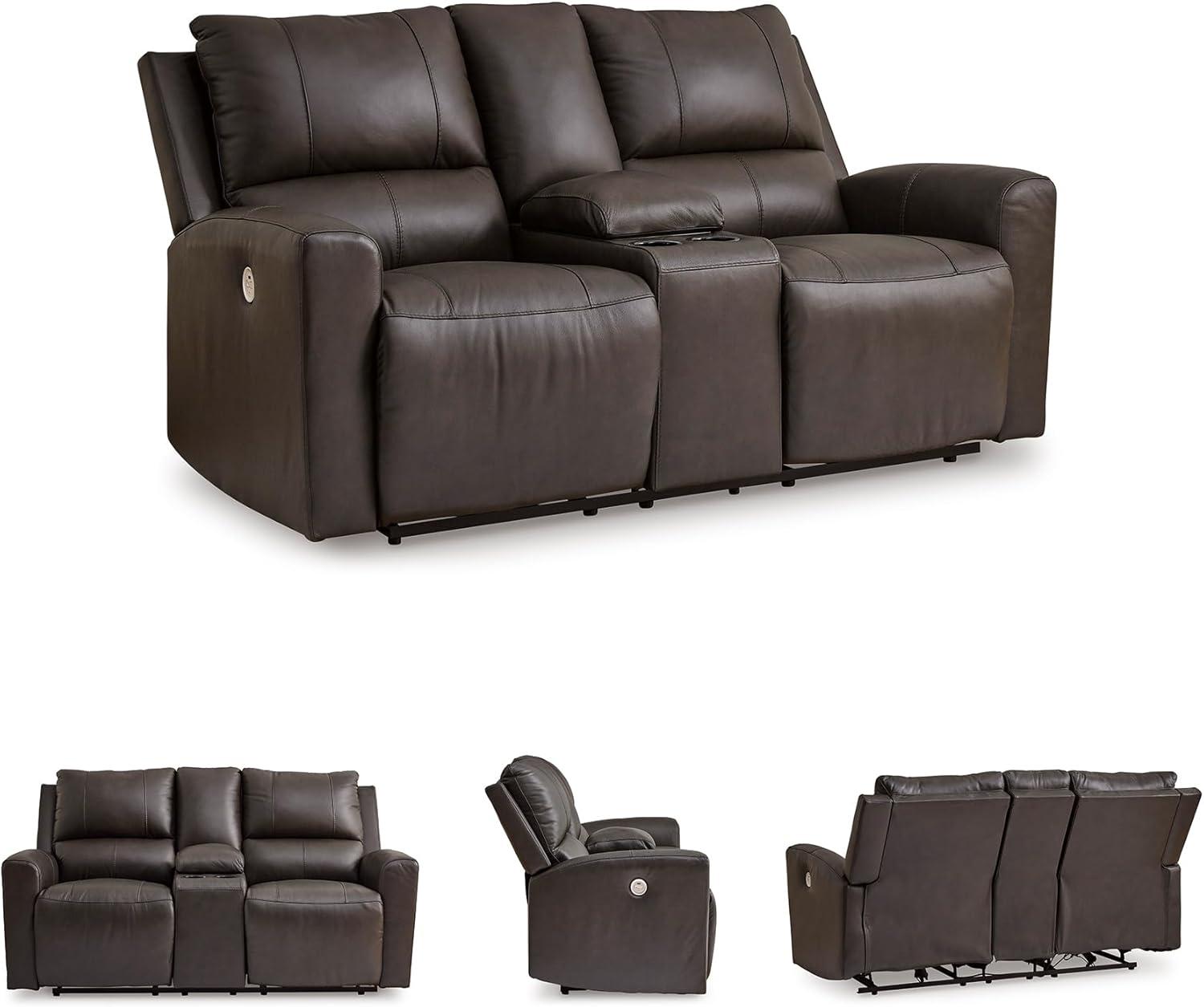 imageSignature Design by Ashley Boxmere Modern Leather Match Power Reclining Sofa with USB Ports Dark BrownPower Reclining Loveseat with Console