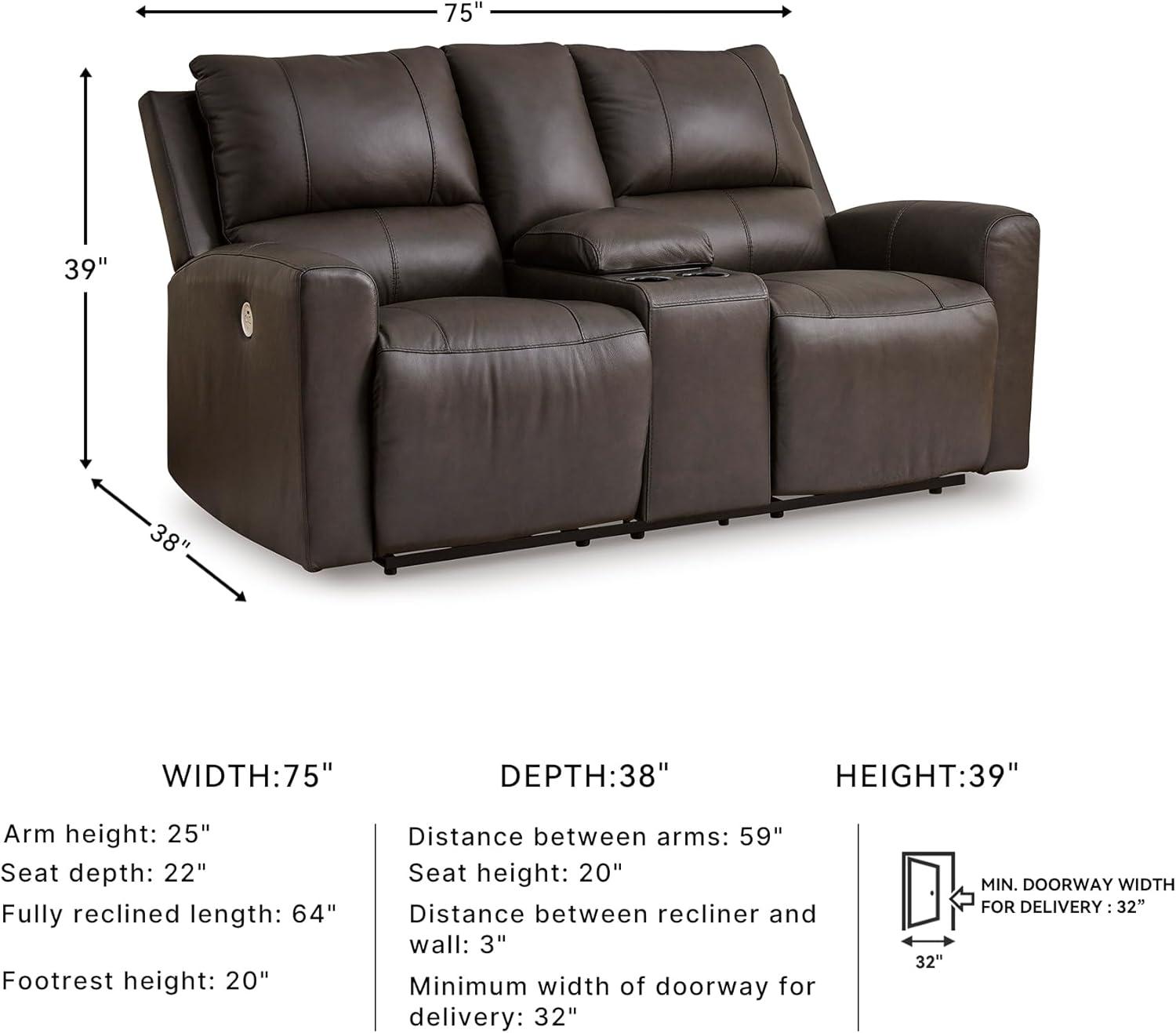 imageSignature Design by Ashley Boxmere Modern Leather Match Power Reclining Sofa with USB Ports Dark BrownPower Reclining Loveseat with Console