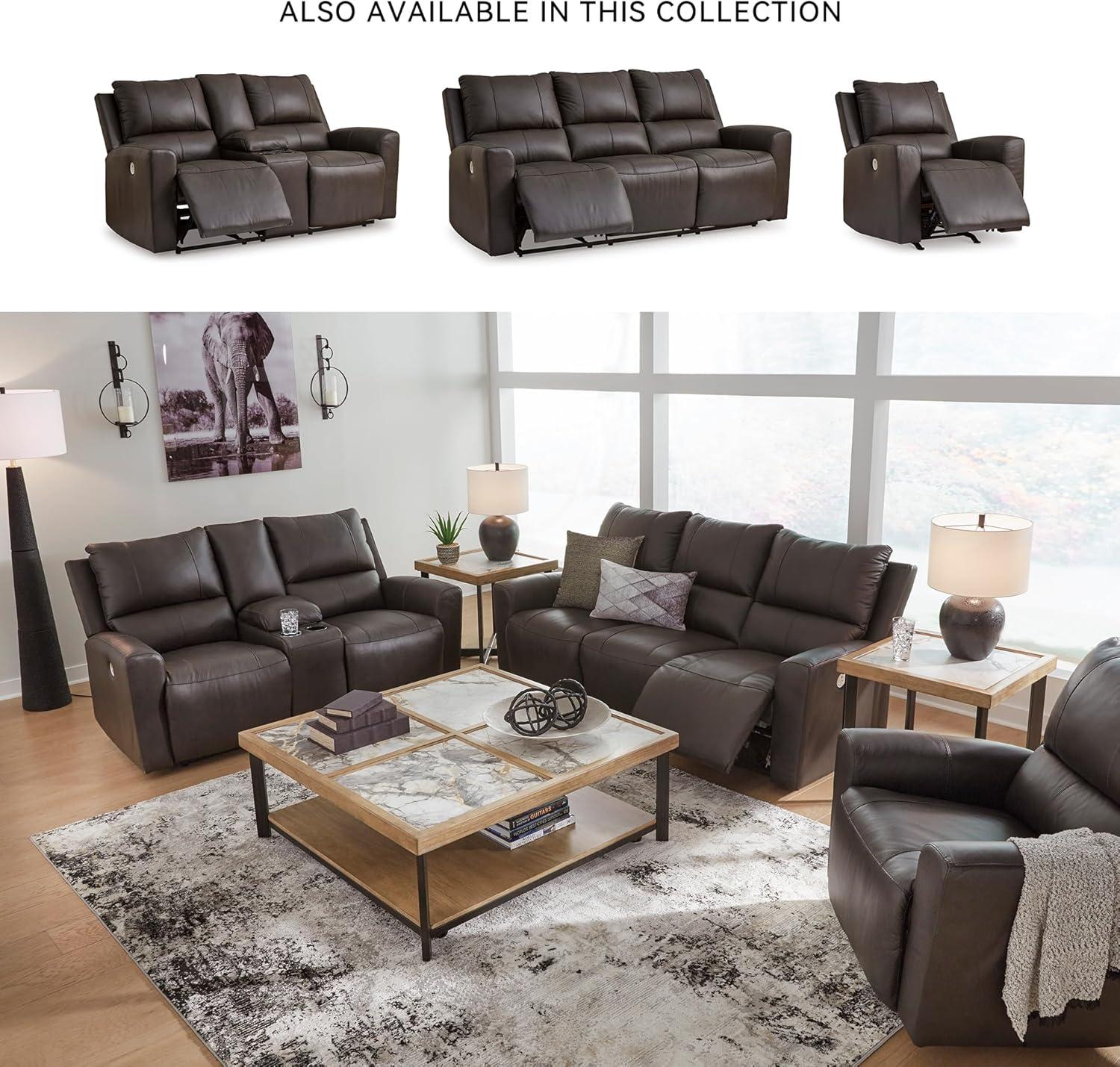 imageSignature Design by Ashley Boxmere Modern Leather Match Power Reclining Sofa with USB Ports Dark BrownPower Reclining Loveseat with Console
