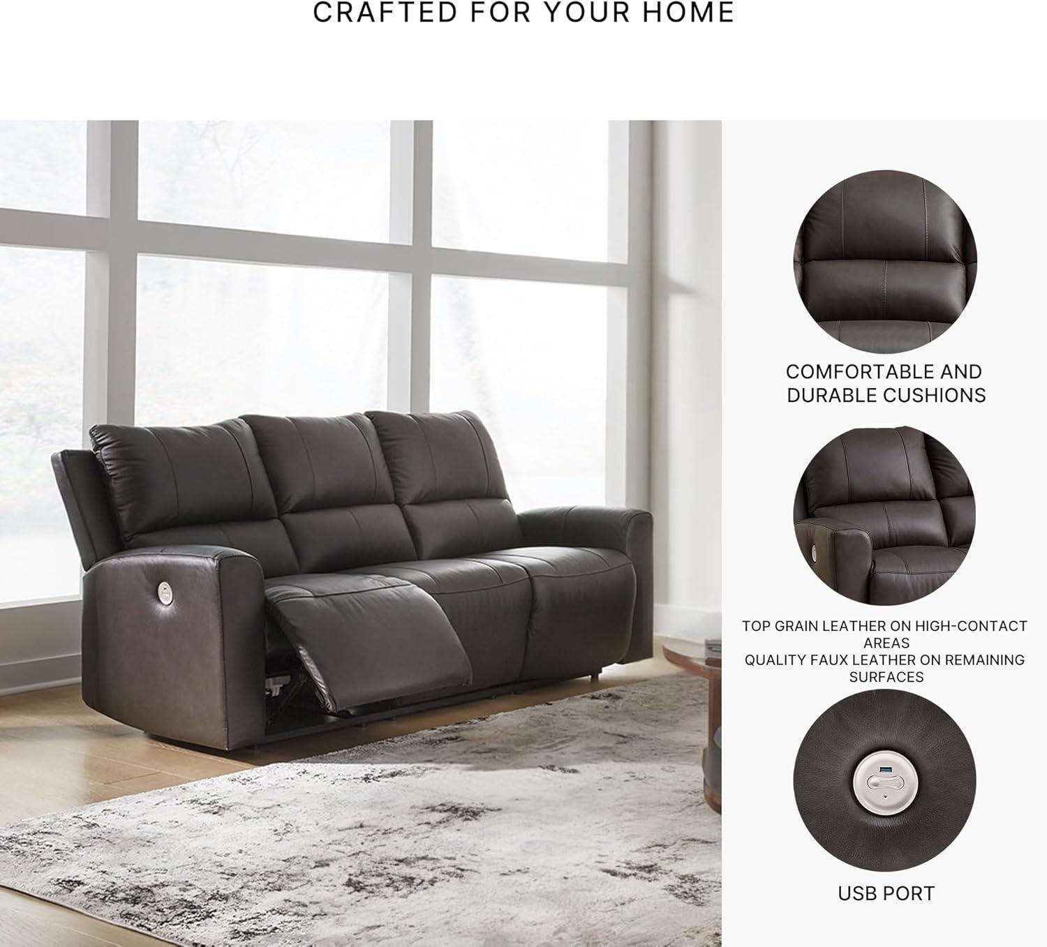 imageSignature Design by Ashley Boxmere Modern Leather Match Power Reclining Sofa with USB Ports Dark BrownPower Reclining Sofa