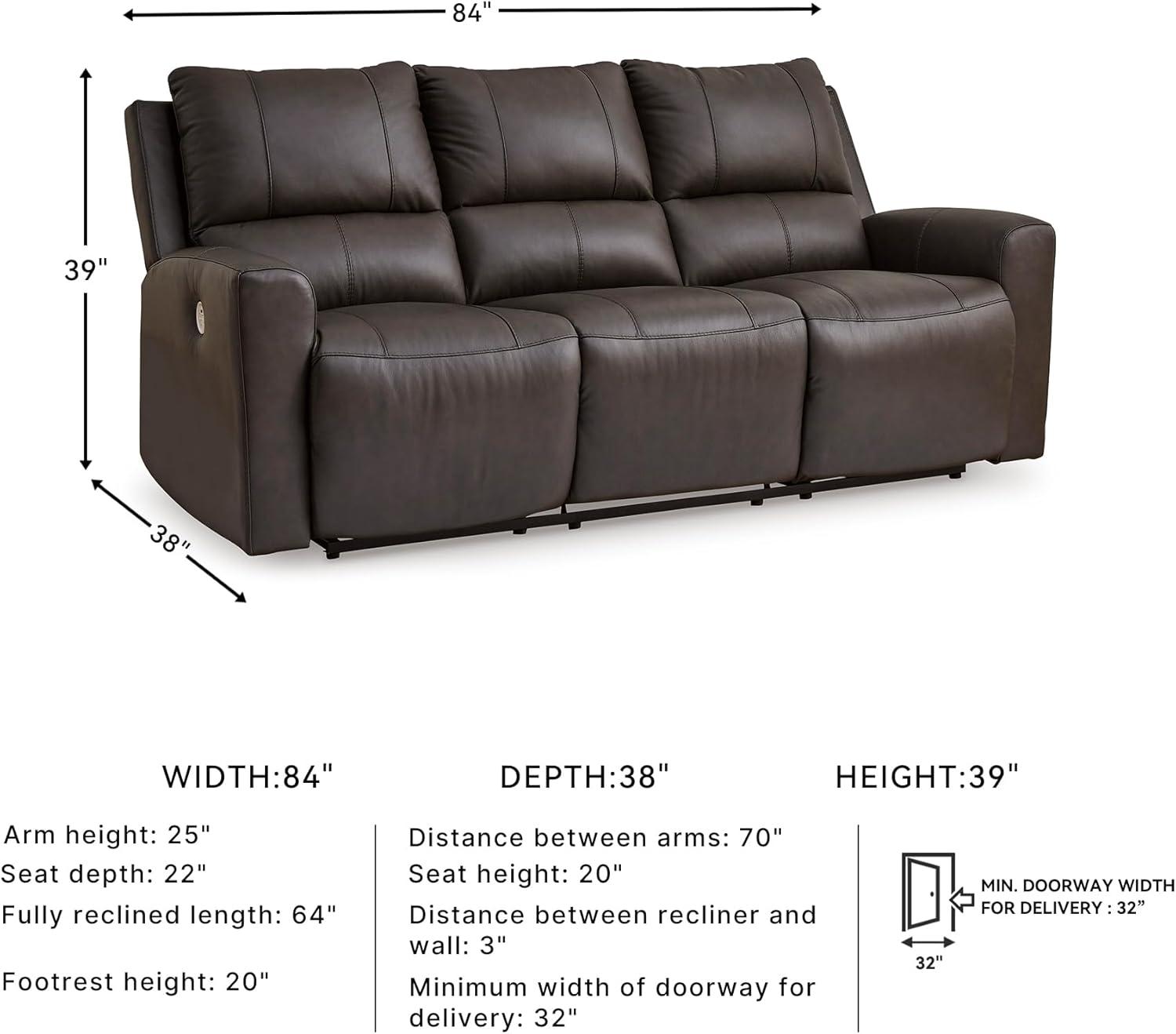 imageSignature Design by Ashley Boxmere Modern Leather Match Power Reclining Sofa with USB Ports Dark BrownPower Reclining Sofa