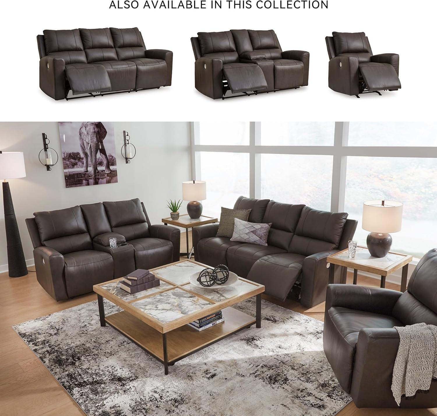 imageSignature Design by Ashley Boxmere Modern Leather Match Power Reclining Sofa with USB Ports Dark BrownPower Reclining Sofa