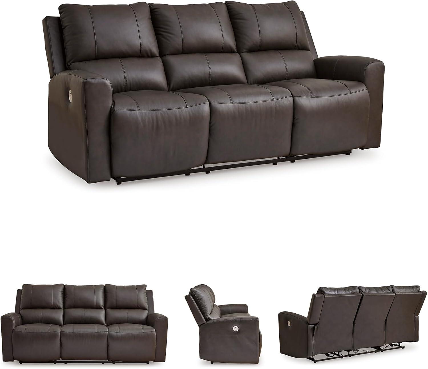 imageSignature Design by Ashley Boxmere Modern Leather Match Power Reclining Sofa with USB Ports Dark BrownPower Reclining Sofa