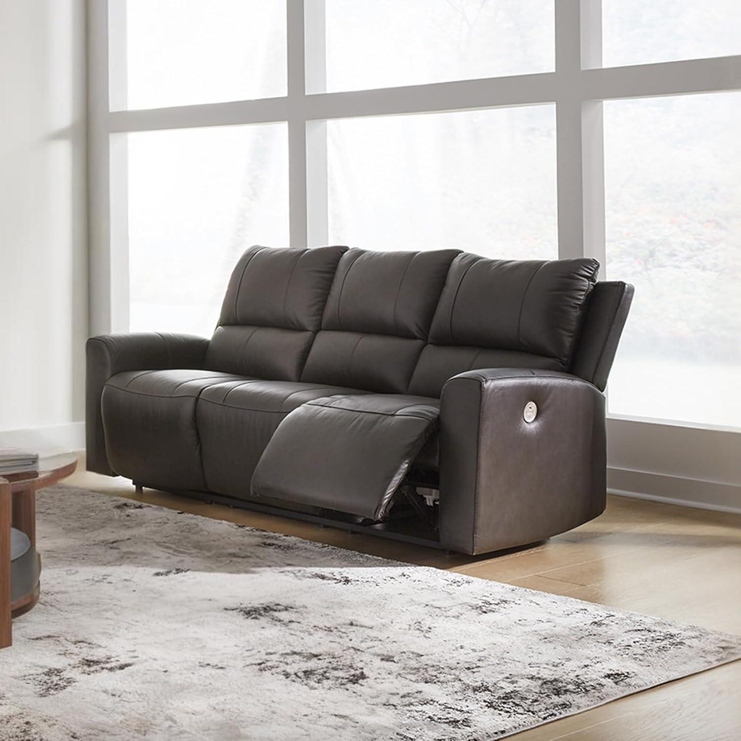 imageSignature Design by Ashley Boxmere Modern Leather Match Power Reclining Sofa with USB Ports Dark BrownPower Reclining Sofa