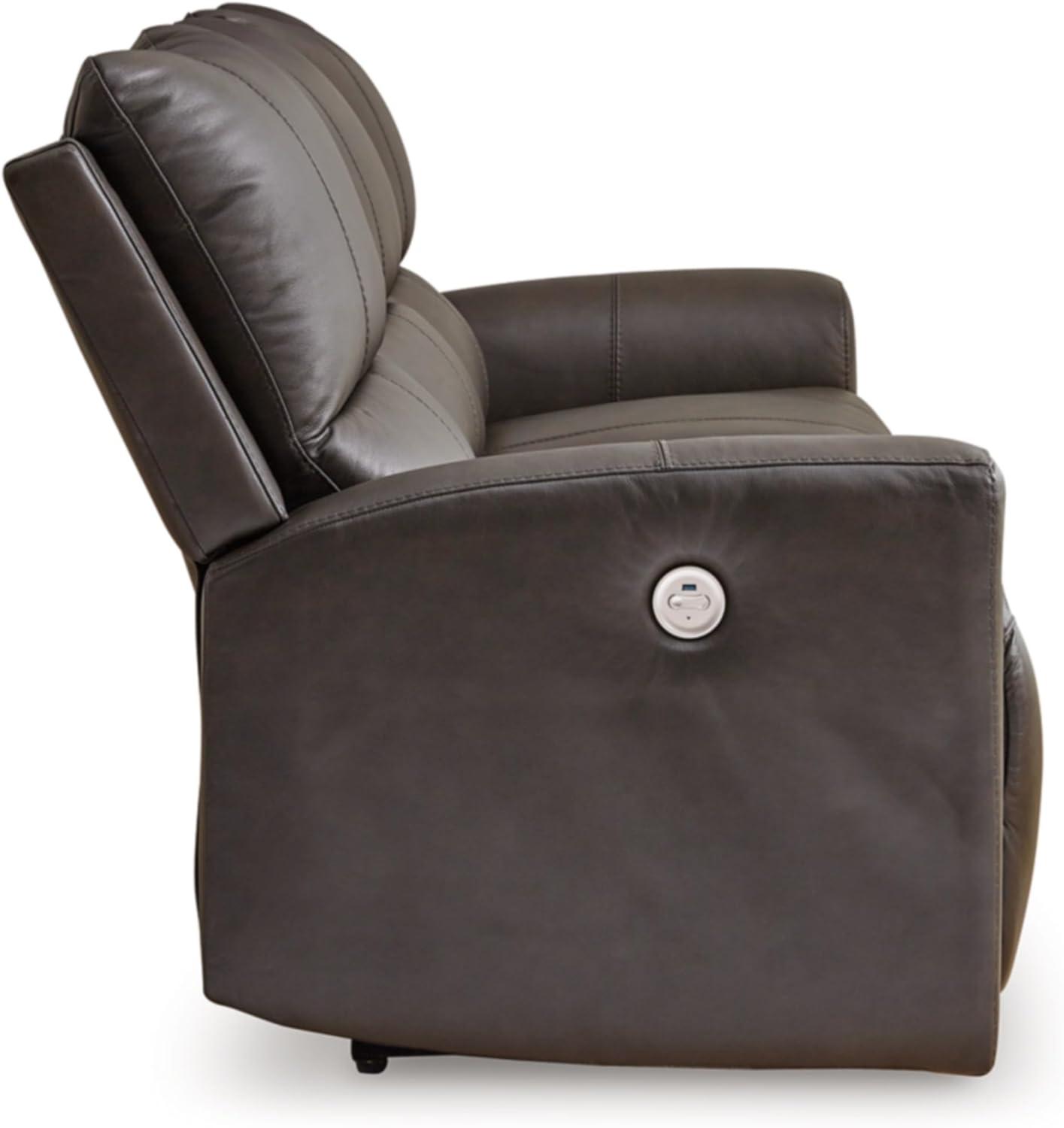 imageSignature Design by Ashley Boxmere Modern Leather Match Power Reclining Sofa with USB Ports Dark BrownPower Reclining Sofa