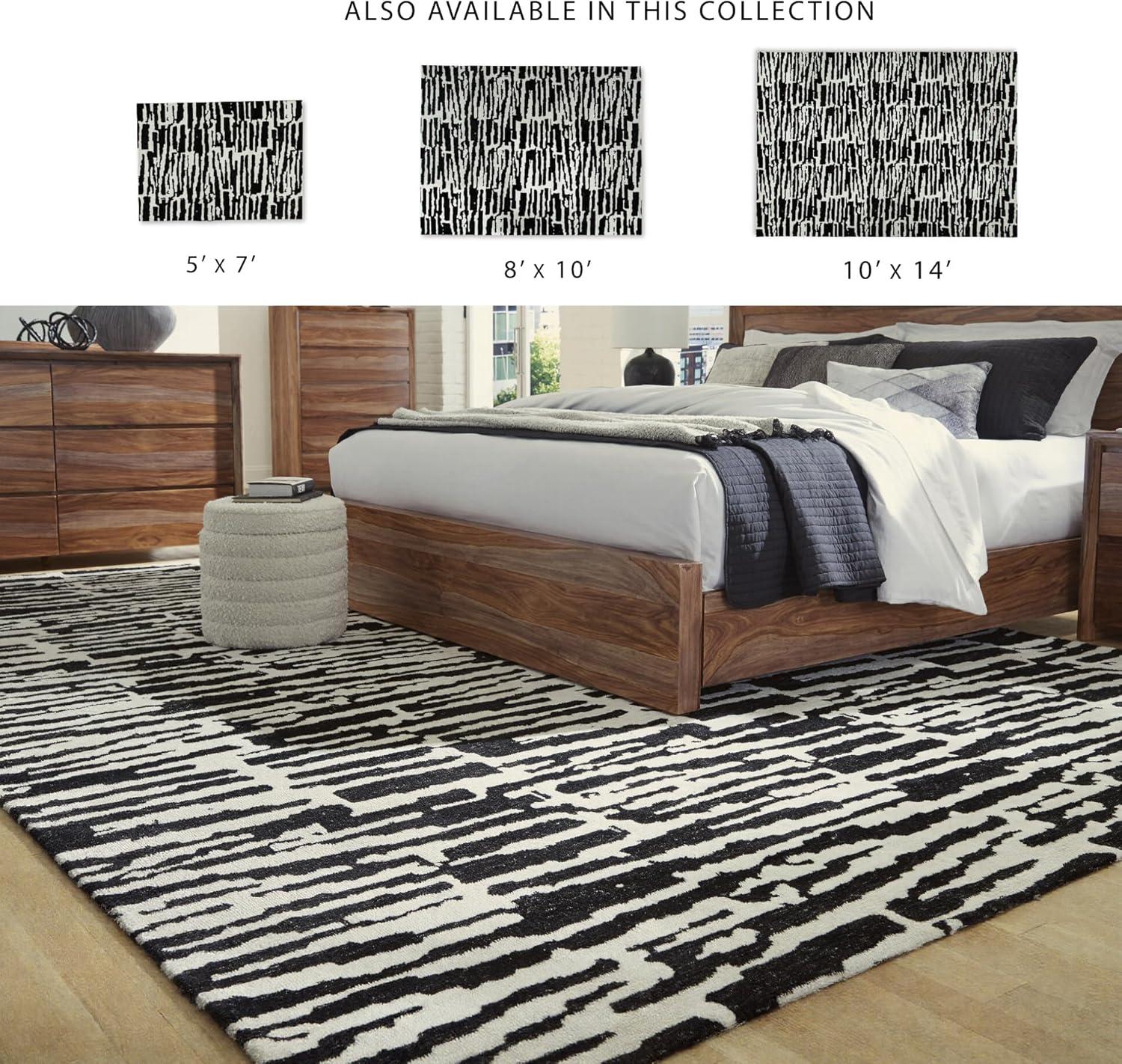 imageSignature Design by Ashley Bramshaw Contemporary Indoor Abstract 8 x 10 Large Rug Black ampamp White103 x 142 Rectangular