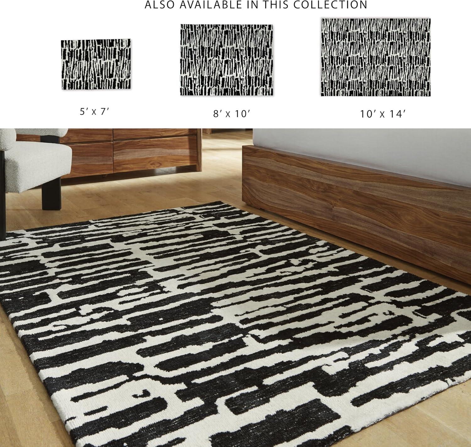 imageSignature Design by Ashley Bramshaw Contemporary Indoor Abstract 8 x 10 Large Rug Black ampamp White52 x 69 Rectangular