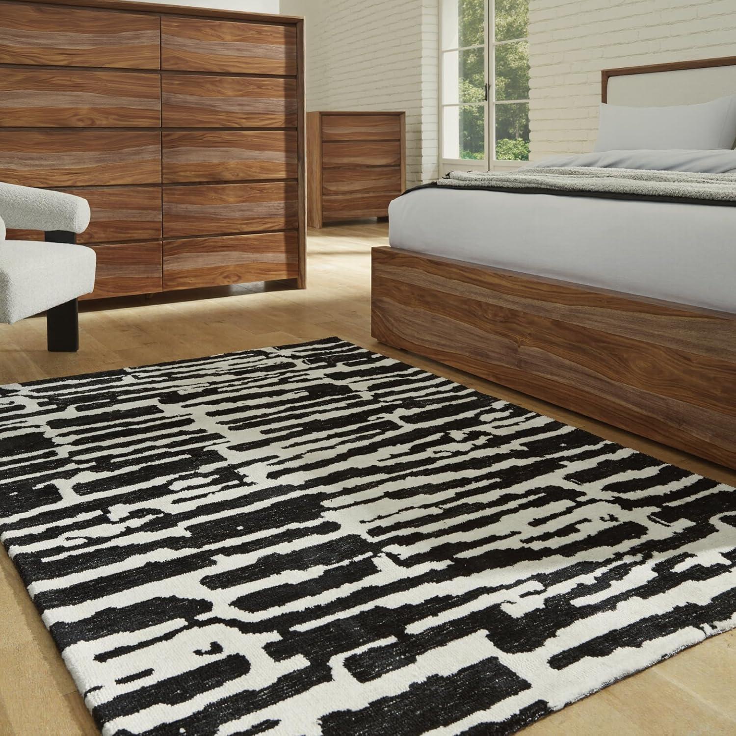 imageSignature Design by Ashley Bramshaw Contemporary Indoor Abstract 8 x 10 Large Rug Black ampamp White52 x 69 Rectangular