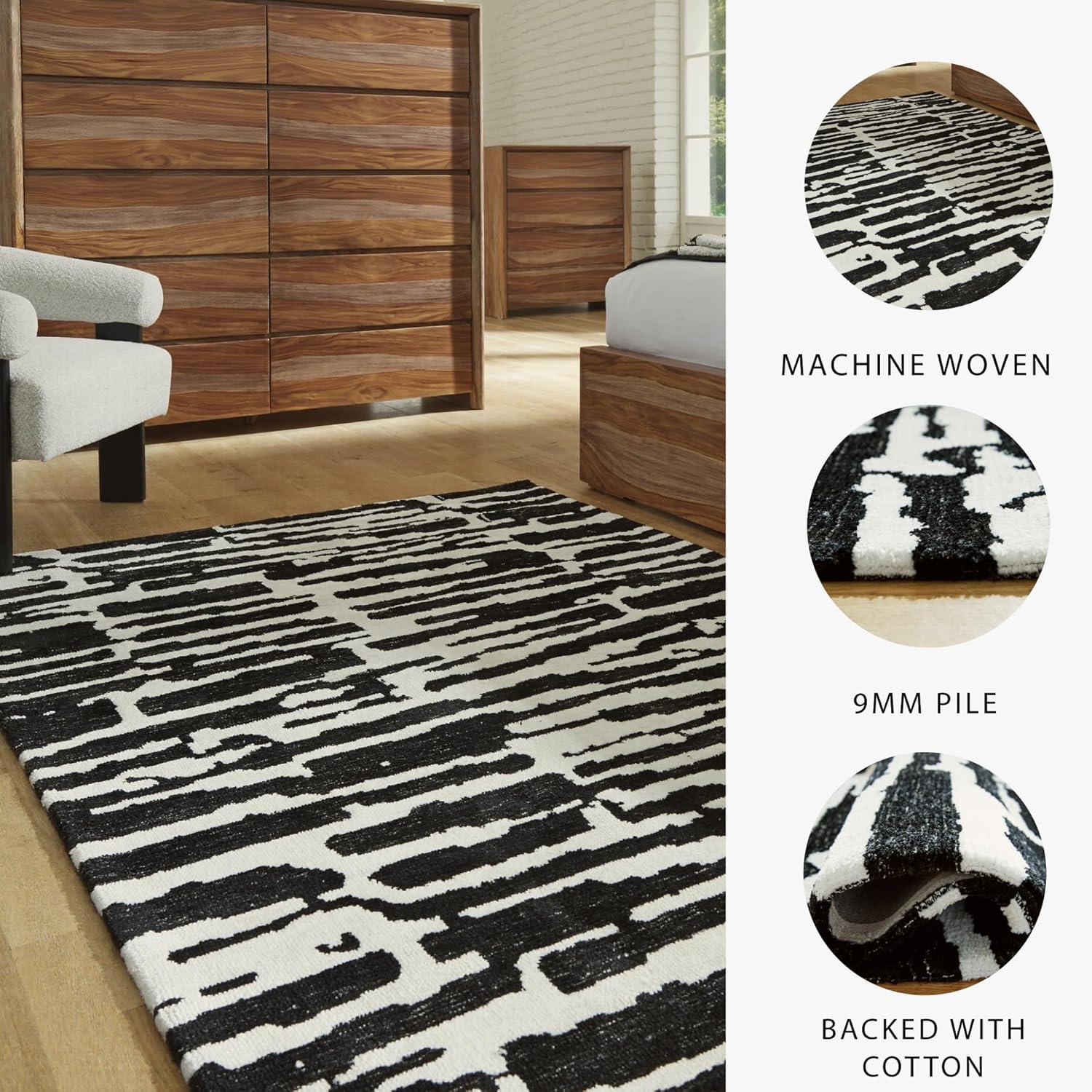 imageSignature Design by Ashley Bramshaw Contemporary Indoor Abstract 8 x 10 Large Rug Black ampamp White52 x 69 Rectangular