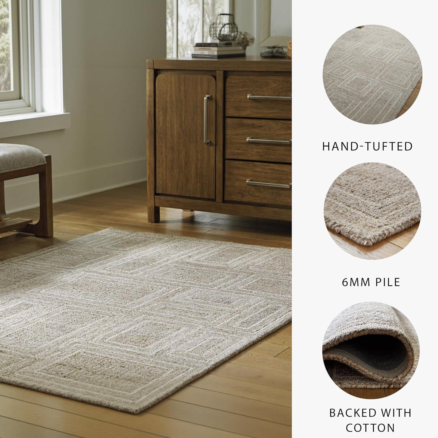 imageSignature Design by Ashley Brickburgh Contemporary Indoor Geometric Handmade 10 x 14 Rug Light Gray ampamp Light Brown52 x 7 Rectangular