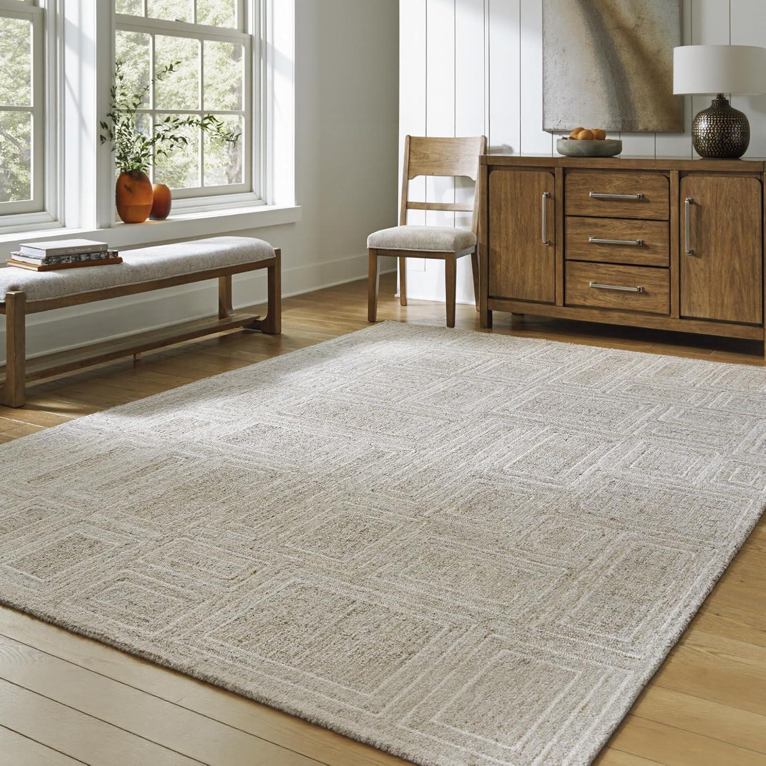 imageSignature Design by Ashley Brickburgh Contemporary Indoor Geometric Handmade 10 x 14 Rug Light Gray ampamp Light Brown711 x 911 Rectangular