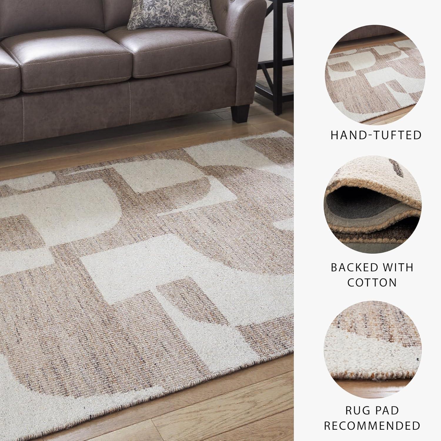 imageSignature Design by Ashley Brynnfield Casual Indoor Abstract Handmade 8 x 10 Rug Beige ampamp Light Brown51 x 611 Rectangular