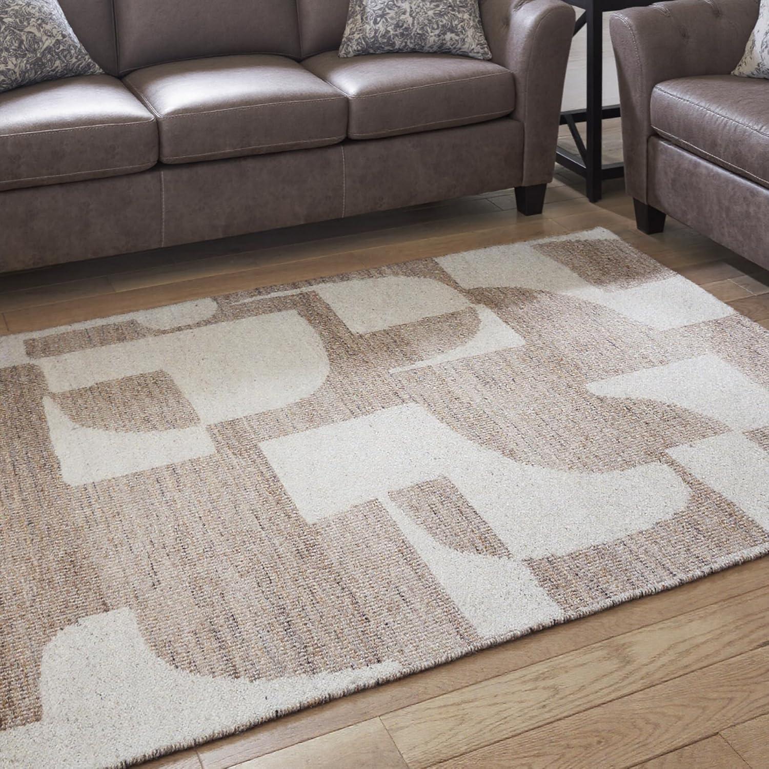 imageSignature Design by Ashley Brynnfield Casual Indoor Abstract Handmade 8 x 10 Rug Beige ampamp Light Brown78 x 910 Rectangular